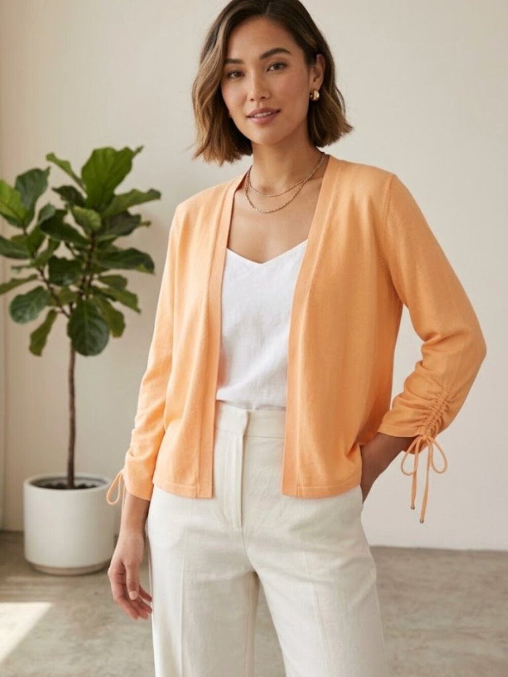 NWT CHICO'S Ruched-Sleeve Cardigan